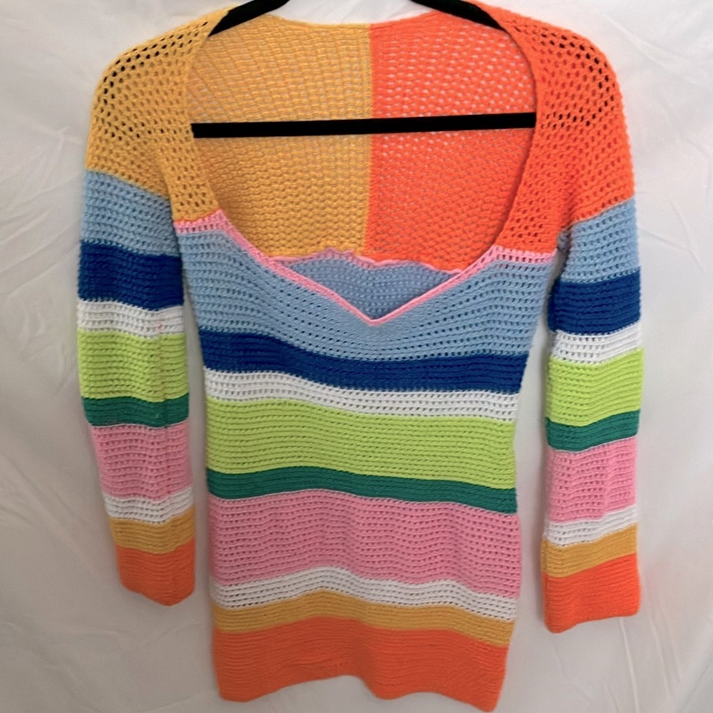 Unbranded: Rainbow colored Knit Swimsuit coverup dress- sheer- XL